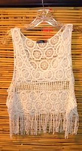 Beautiful L Boho White Crochet String Top